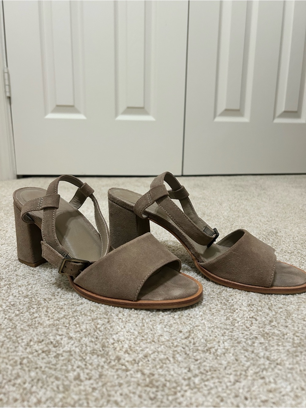 Able Grey Taupe Suede Block Heel Sandals size 9 made in Brazil